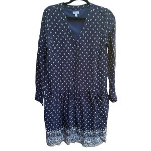 Garnet Hill Navy Floral Paisley Button Front Dress Boho Cottagecore Women's 8